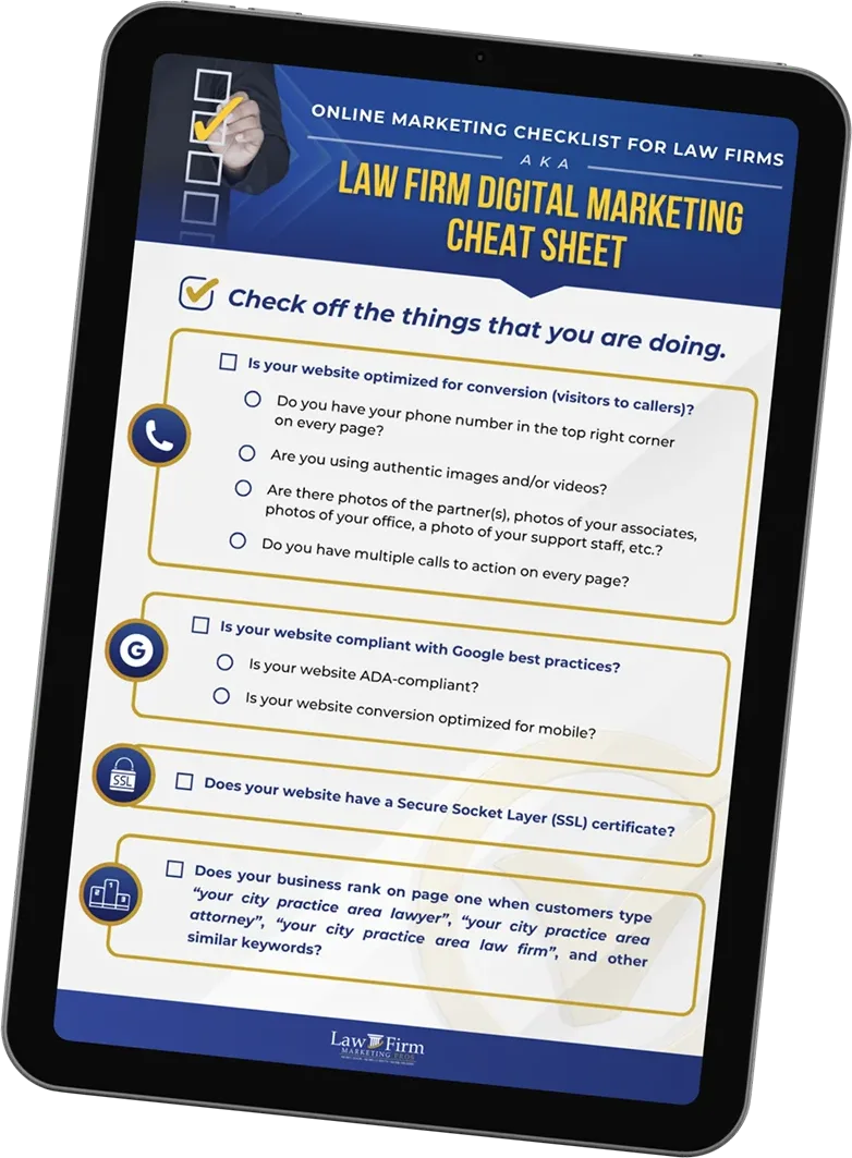 Preview of the Master Digital Marketing Checklist for law firms, shown on a tablet.